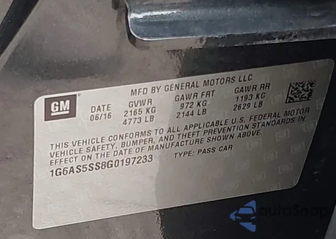 2016 Cadillac Cts Performance Collection from USA, damaged, VIN 1G6AS5SS8G0197233